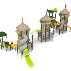 duży leśny zestaw wieża ze ślizgawkami na plac zabaw