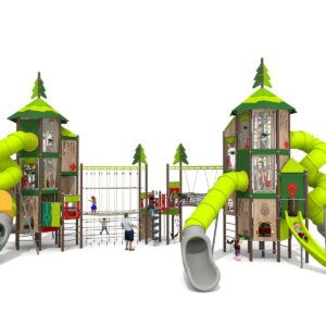 duży leśny zestaw wieża ze ślizgawkami na plac zabaw