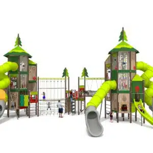 duży leśny zestaw wieża ze ślizgawkami na plac zabaw