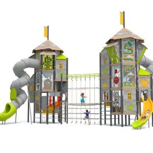 duży leśny zestaw wieża ze ślizgawkami na plac zabaw