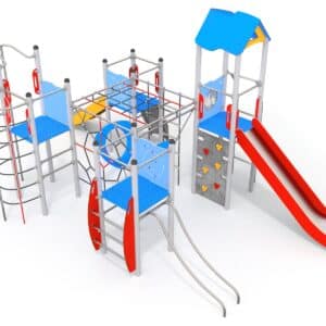 zestaw czterowieżowy z linarium na plac zabaw