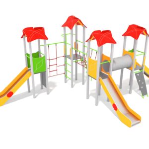 zestaw wielowieżowy ze ślizgawkami i tunelem na plac zabaw